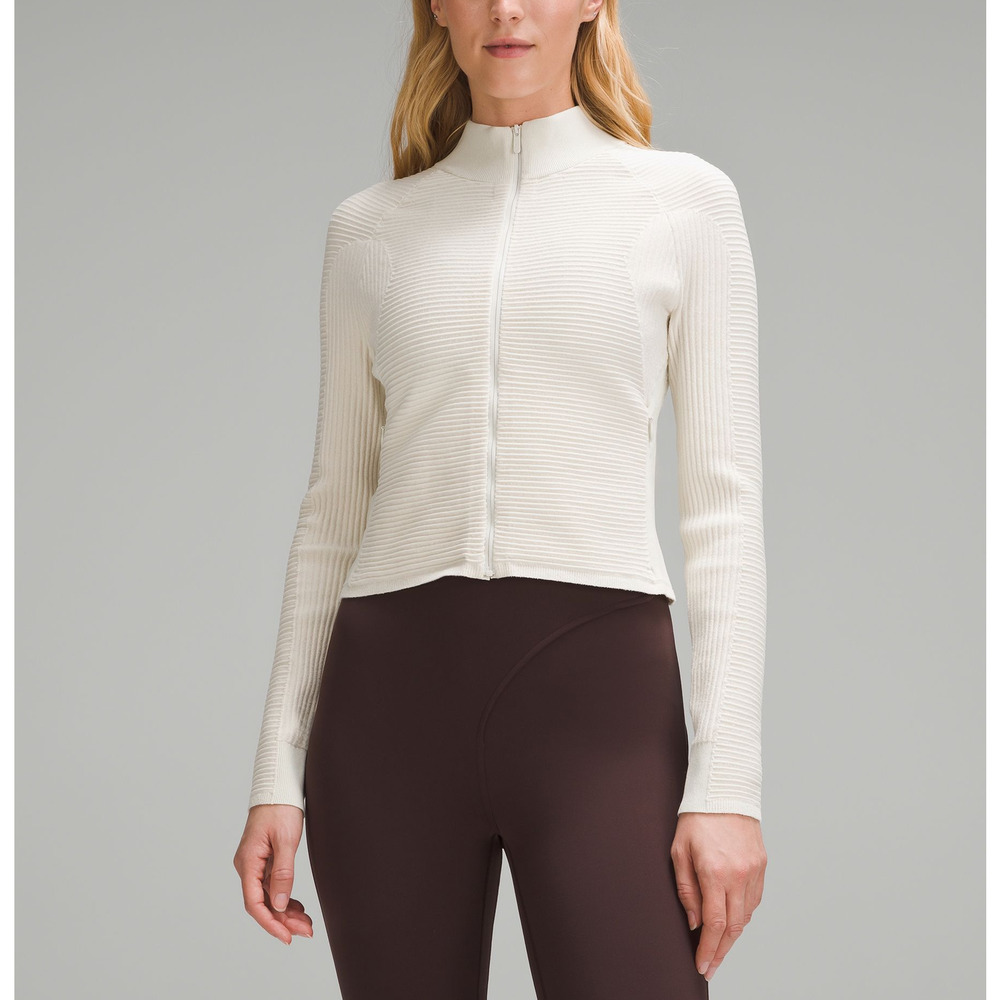 Lululemon Mixed Rib-Knit White Nylon Zip Up Sweater Size S
